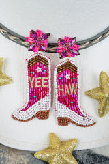 YEE HAW PINK &WHITE SEAD BEAD  BOOT EARRINGS