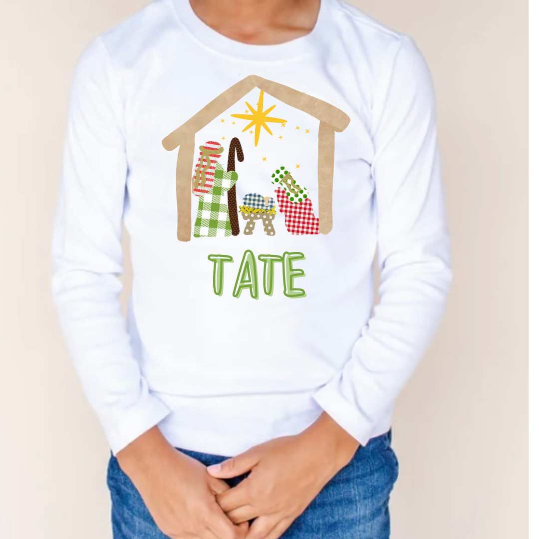 NATIVITY FAUX APPLIQUÉ TEE SHORT SLEEVE/LONG SLEEVE