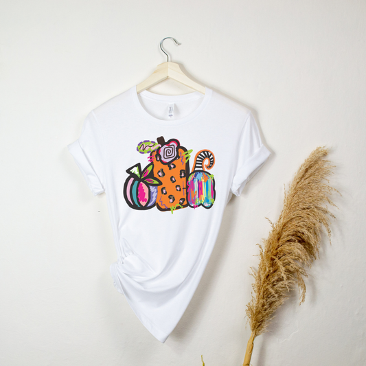 WOMENS TRIPLE COLORFUL PUMPKIN TEE